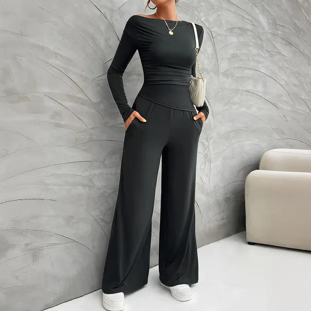 Women's Clothing Fashionable Fitted Long Sleeve Top Suit Dark Gray - Shop at LoveMi
