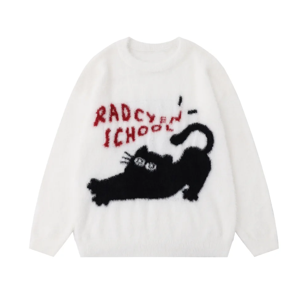 Winter Real Shot American Sweet Girl Loose Furry Pullover Sweater White - Shop at LoveMi