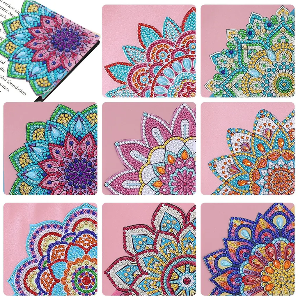 PU Leather Handmade Stick-on Crystals Mandala Cornerite Bookmark - 8 Pieces