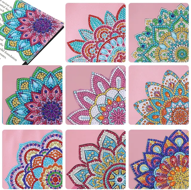 PU Leather Handmade Stick on Crystals Mandala Cornerite Bookmark 8 Pieces - Shop at LoveMi