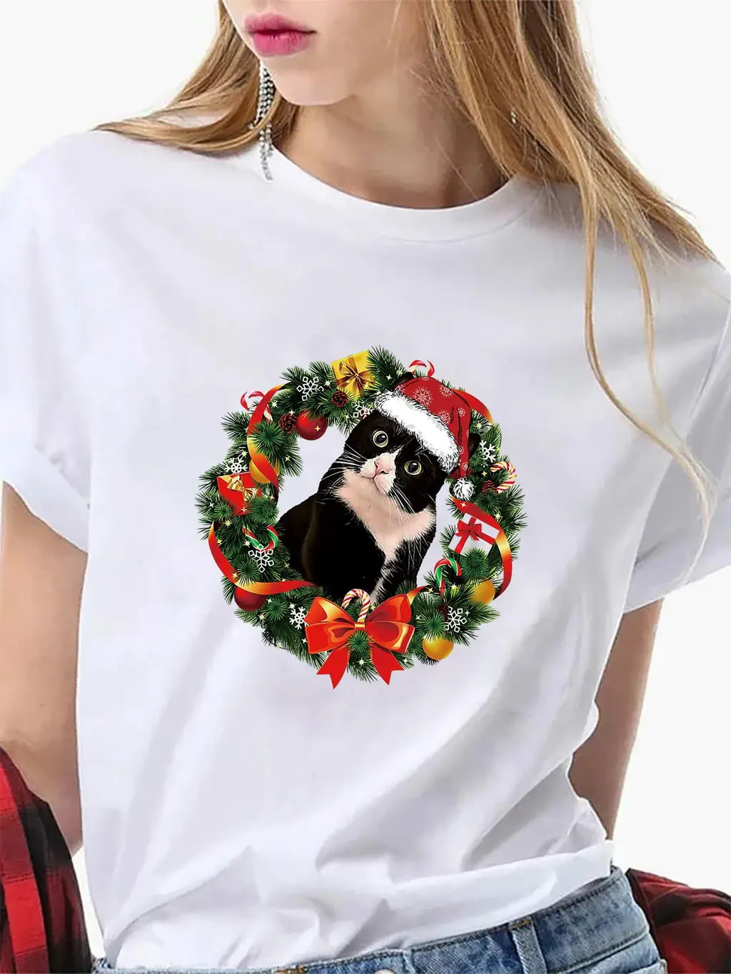 Funny Tuxedo Cat Christmas Wreath Ornament Top - Wt501226