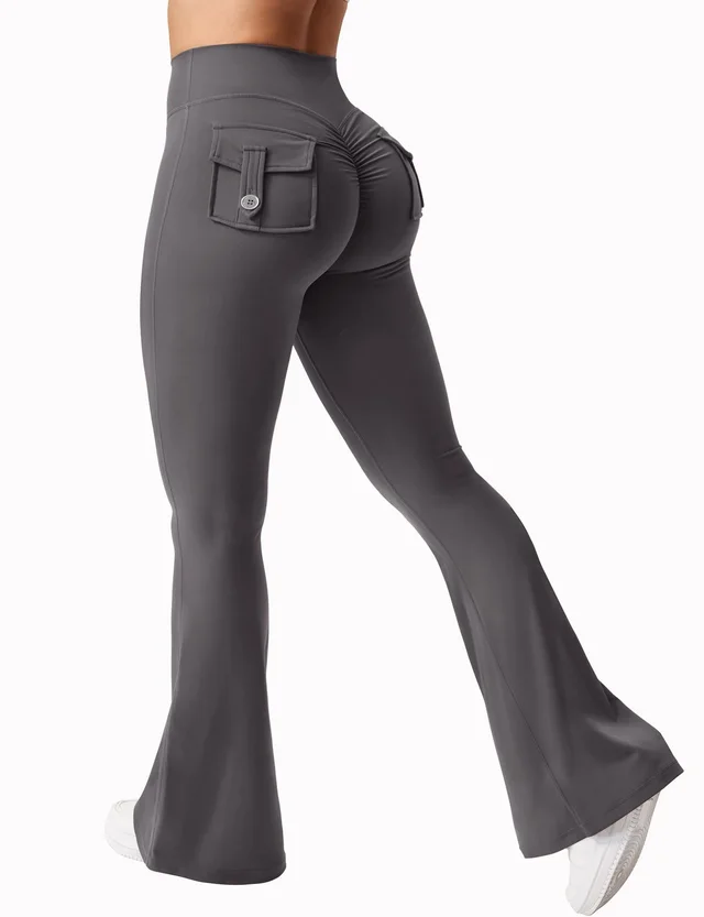 Cargo Pocket Elastic High Waist Workout Women's Summer Workout Sports Yoga Running Hip Raise Dark Gray - Shop at LoveMi