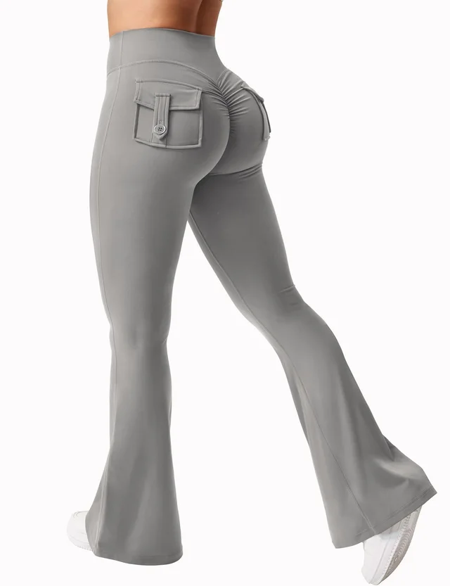 Cargo Pocket Elastic High Waist Workout Women's Summer Workout Sports Yoga Running Hip Raise Light Gray - Shop at LoveMi