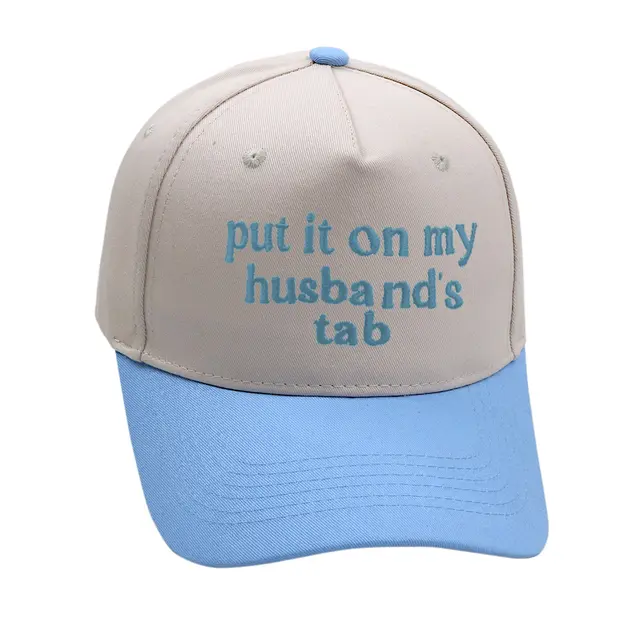 Put It On My Husbands Tab Trucker Embroidery Color Matching Baseball Cap Blue Beige - Shop at LoveMi