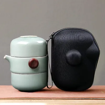 Travel Kung Fu Tea Set Handbag Ceramic Personal Teapot Green - Shop at LoveMi