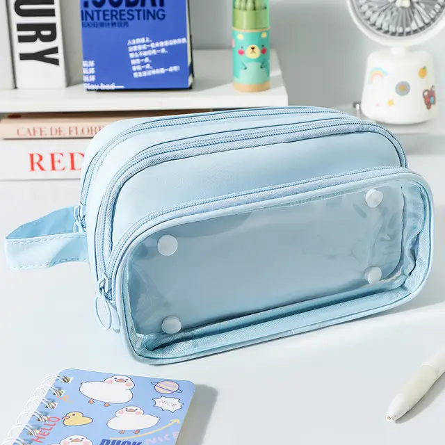 Transparent Pencil Case INS Style Milk Salty Series Carrying Case Large Capacity Waterproof Blue - Shop at LoveMi