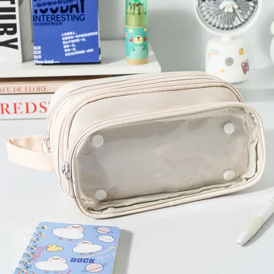 Transparent Pencil Case INS Style Milk Salty Series Carrying Case Large Capacity Waterproof White - Shop at LoveMi