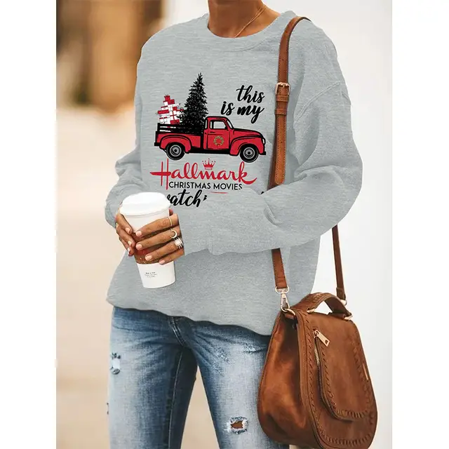Women's Round Neck Long Sleeve Sweater Christmas Gray 2 - Shop at LoveMi