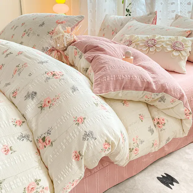 Maternal And Child Grade Washed Jacquard Yarn Cotton Mattress Cover Flowers - Shop at LoveMi