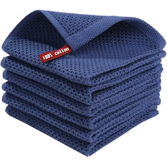 Cotton Honeycomb Absorbent Thickened Cleaning Cloth Dishcloth Dark Blue - Shop at LoveMi