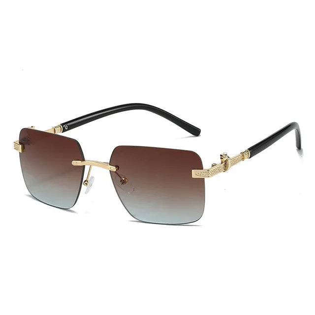 Men's And Women's Same Frameless Trimming Leopard Snake Sunglasses Gold Top Tea Bottom Blue - Shop at LoveMi