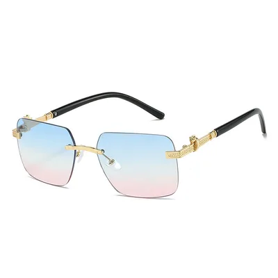Men's And Women's Same Frameless Trimming Leopard Snake Sunglasses Golden Blue Yellow Pink Lens - Shop at LoveMi