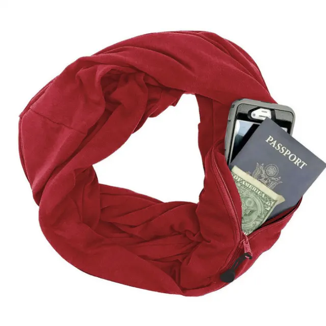 Double Layer Solid Color Pocket Scarf Pomegranate Red - Shop at LoveMi