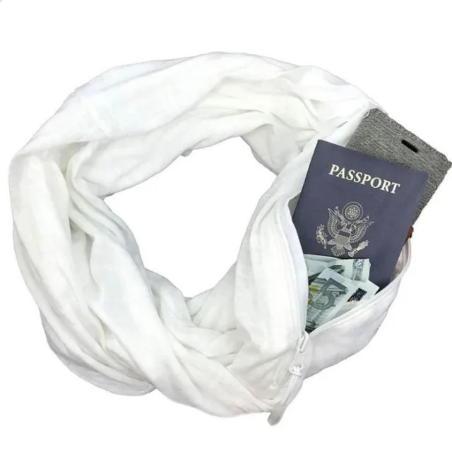 Double Layer Solid Color Pocket Scarf White - Shop at LoveMi