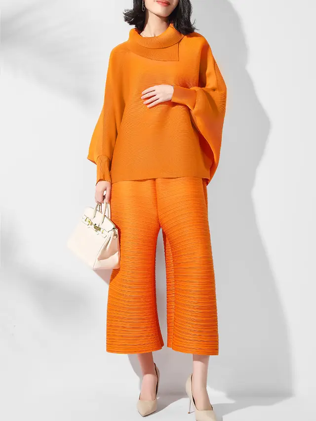 High grade Loose Top Plus Size Wide leg Pants Two piece Set Orange - Shop at LoveMi