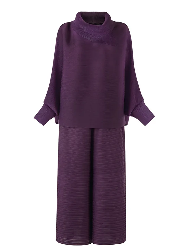 High grade Loose Top Plus Size Wide leg Pants Two piece Set Purple - Shop at LoveMi