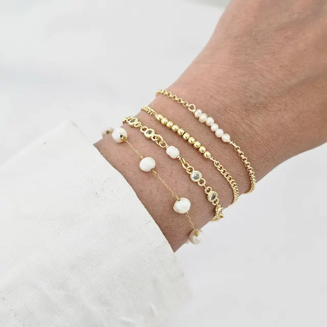 Simple Fashion Matching Creative Design Geometric Pearl Beaded Bracelet Full Set Of 4 Bracelets - Shop at LoveMi