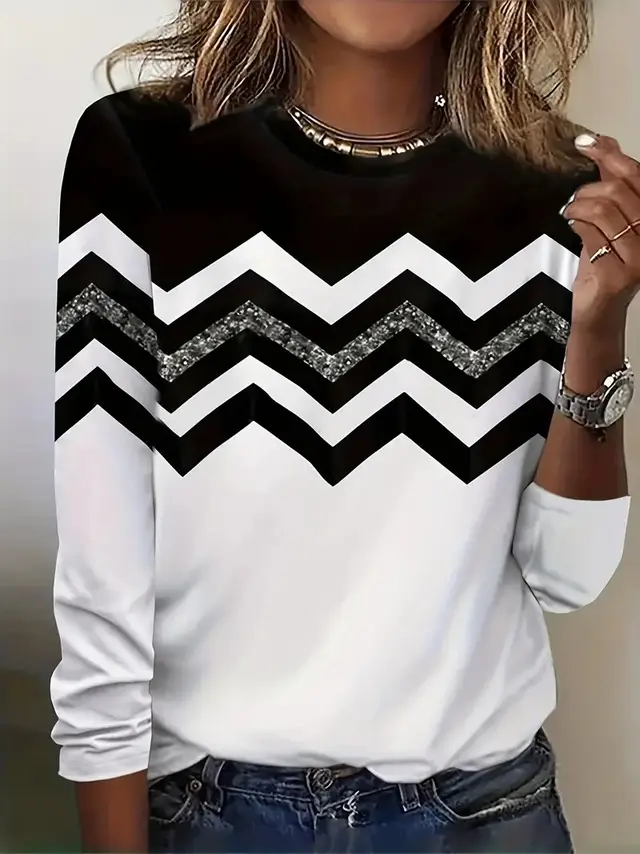 Creative Shading Digital Printing Casual Trend 3D Long Sleeve T shirt Light White Line Yh84 - Shop at LoveMi