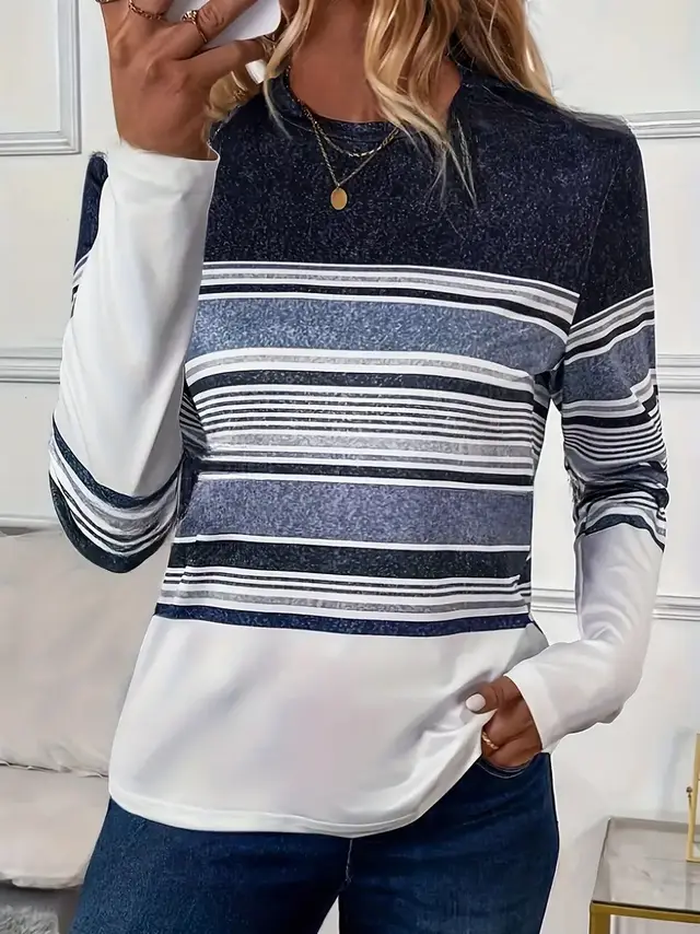 Creative Shading Digital Printing Casual Trend 3D Long Sleeve T shirt White Line Yh84 - Shop at LoveMi