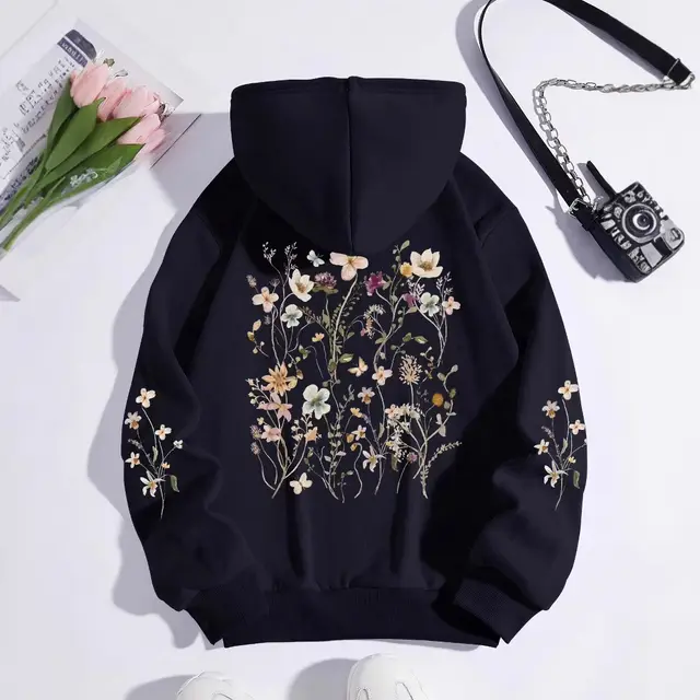 Women's Colorful Flower Print Sweatshirt Sweater Black - Shop at LoveMi