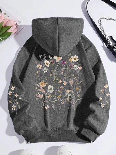 Women's Colorful Flower Print Sweatshirt Sweater Dark Gray - Shop at LoveMi