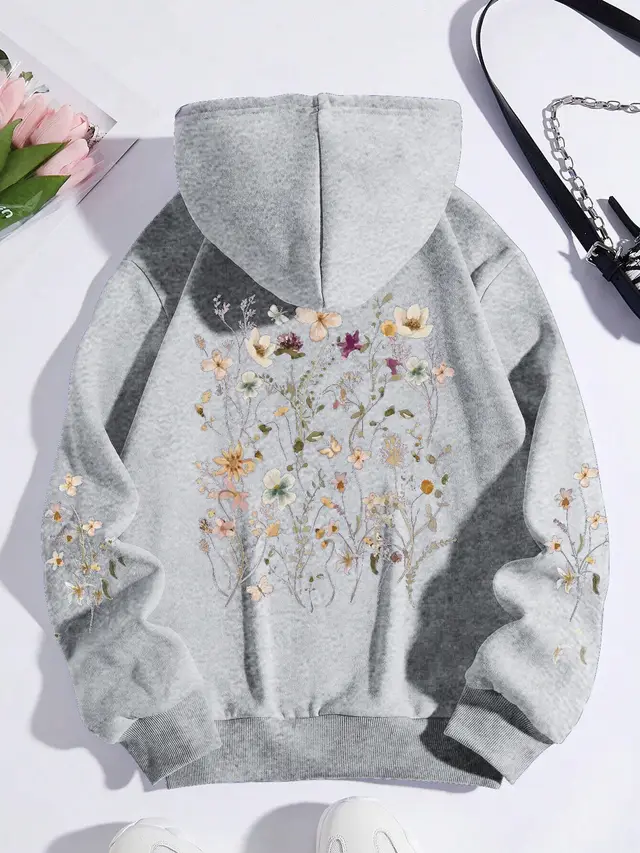 Women's Colorful Flower Print Sweatshirt Sweater Gray - Shop at LoveMi