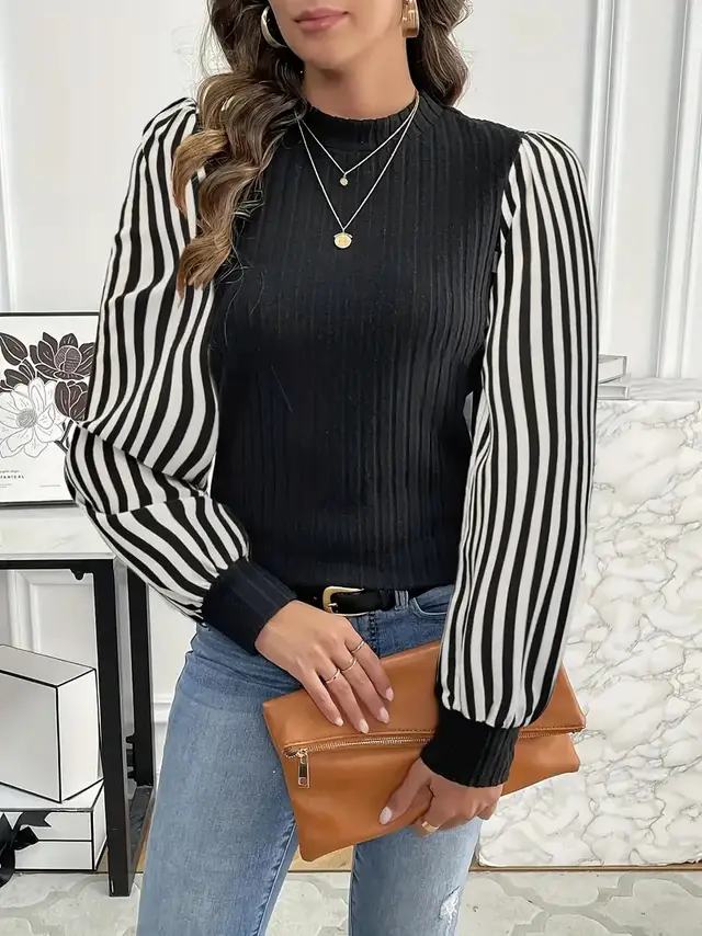 New Autumn Winter Sweater Pullover Top Round Neck Stripes - Shop at LoveMi