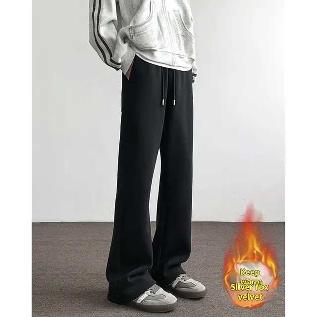 Loose Velvet Thickened Gray Knit Casual Pants Black - Shop at LoveMi