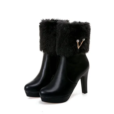 Autumn And Winter Short Boots Snow Female Buskin Female Boots Chunky Heel Booties Black - Shop at LoveMi