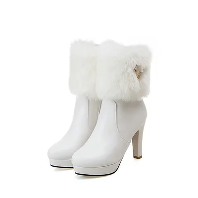 Autumn And Winter Short Boots Snow Female Buskin Female Boots Chunky Heel Booties White - Shop at LoveMi