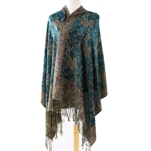 Cashmere Classic All match Jacquard Cashew Tassel Scarf For Four Seasons Postal Green - Shop at LoveMi
