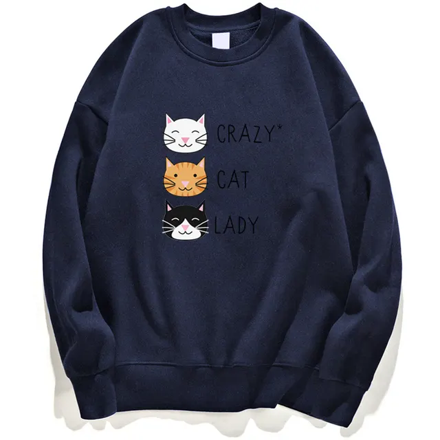 Crazy Cat Women's Funny Cute Sweatshirt Navy Blue - Shop at LoveMi