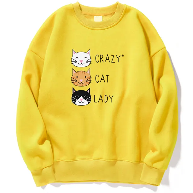 Crazy Cat Women's Funny Cute Sweatshirt Yellow - Shop at LoveMi