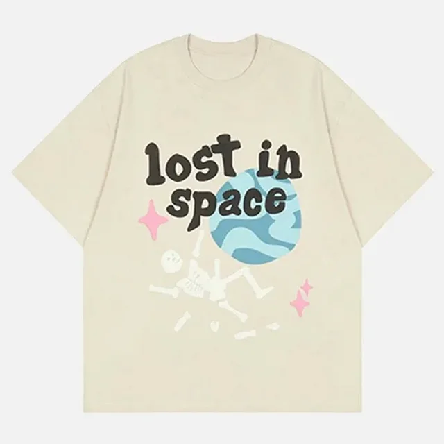 Skull Print Pure Cotton Loose T shirt Short Sleeve Top Style 1 Apricot - Shop at LoveMi