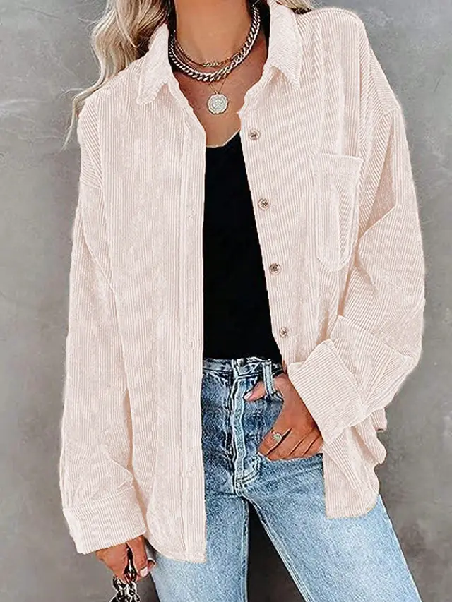 Loose Casual Jacket Corduroy Shirt Apricot - Shop at LoveMi