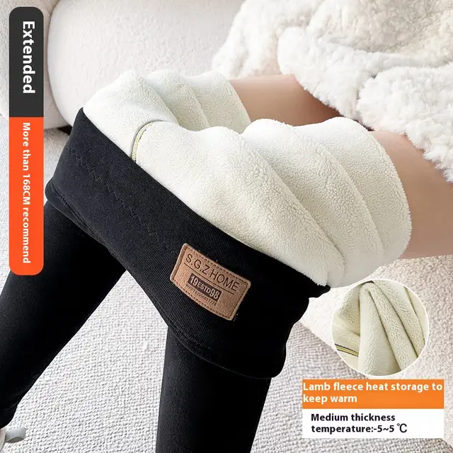 Women's Winter Fleece lined Extra Thick Lambswool Cotton Leggings Lengthened Medium Thick Black - Shop at LoveMi