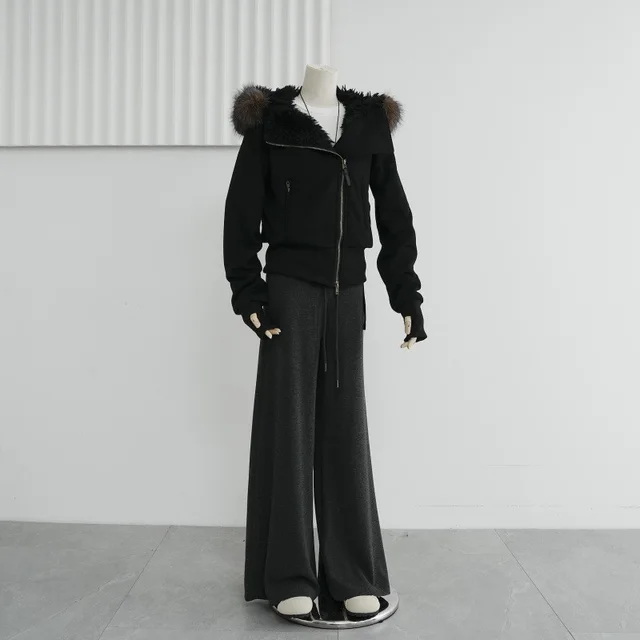 Hooded Fur Collar Twill Plush Liner Cotton Coat Jacket Black - Shop at LoveMi