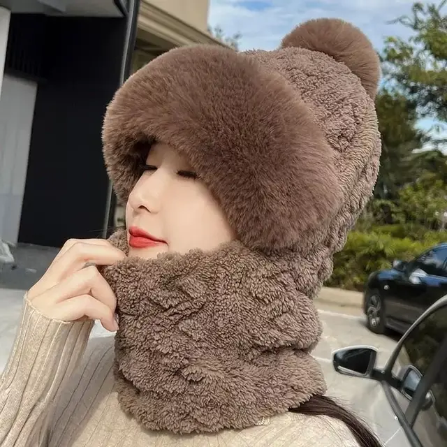 Pullover Hat Scarf Integrated All match Electric Car Cycling Warm Artifact Windproof Neck Protection Upgraded Coffee - Shop at LoveMi