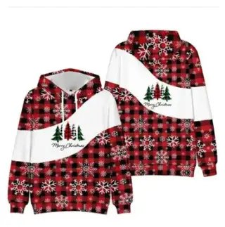 Christmas Series Personal Leisure Printed Hood Sweater - Red