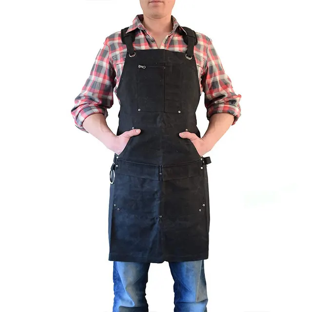 Woodworking Gardening Artist Barbecue Baker Kitchen Household Plain Waxing Canvas Apron Black - Shop at LoveMi