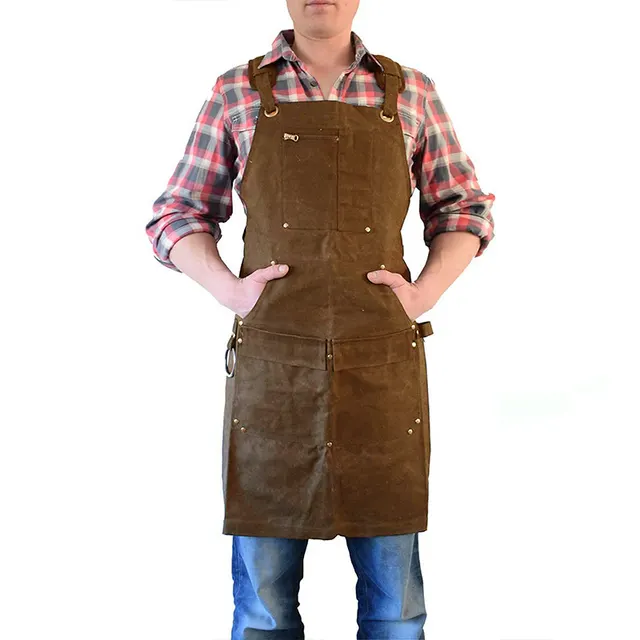 Woodworking Gardening Artist Barbecue Baker Kitchen Household Plain Waxing Canvas Apron Camel - Shop at LoveMi
