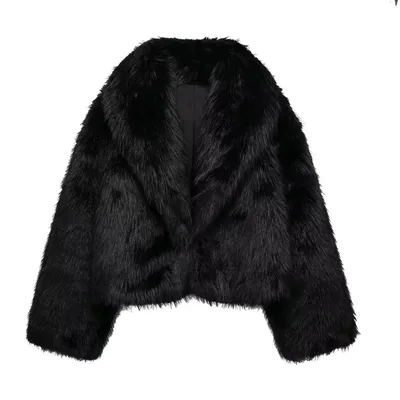Retro Lapels Mink like Artificial Fur Effect Short Coat Black - Shop at LoveMi
