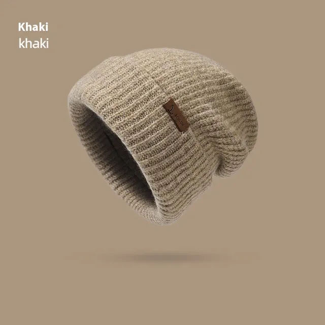 Children's Autumn And Winter Lazy Style Make Face Look Smaller Warm Ear Protection Knitted Hat Khaki - Shop at LoveMi