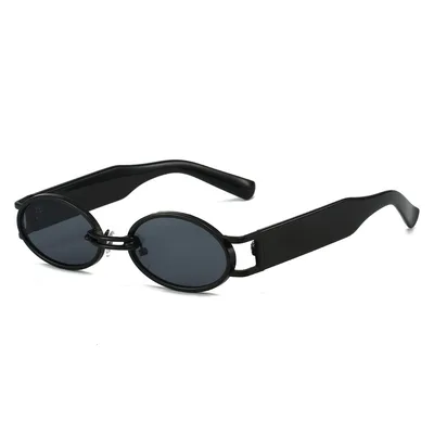 Metal Oval Vintage Sunglasses Street Shooting Holiday Black Frame Black Leg Gray - Shop at LoveMi