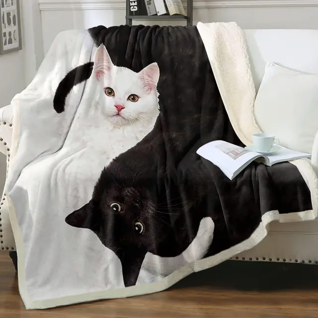 Cat Sherpa Blanket Animal Pattern Printing Double Layer Children Style1 - Shop at LoveMi