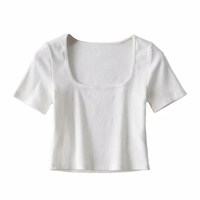 Summer Cropped Square Neck T shirt Women White - Shop at LoveMi