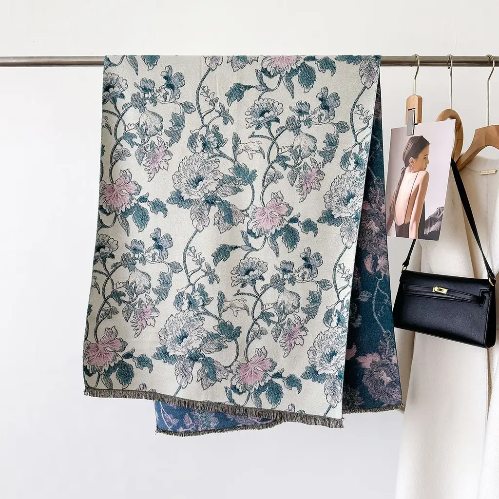 Autumn And Winter New Cashmere-like Thickened Oil Painting Jacquard Scarf - Gsj129 Milan Color