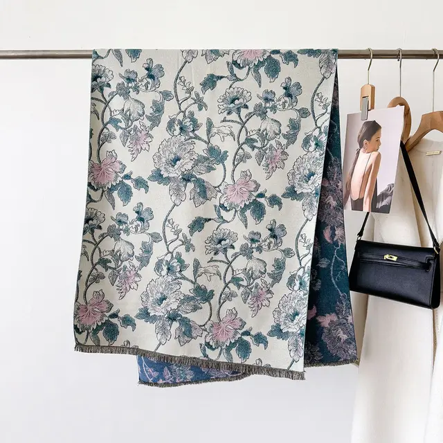 Autumn And Winter New Cashmere like Thickened Oil Painting Jacquard Scarf Gsj129 Milan Color - Shop at LoveMi