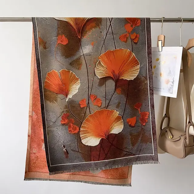 Autumn And Winter New Cashmere like Thickened Oil Painting Jacquard Scarf Gsj257 Gray - Shop at LoveMi