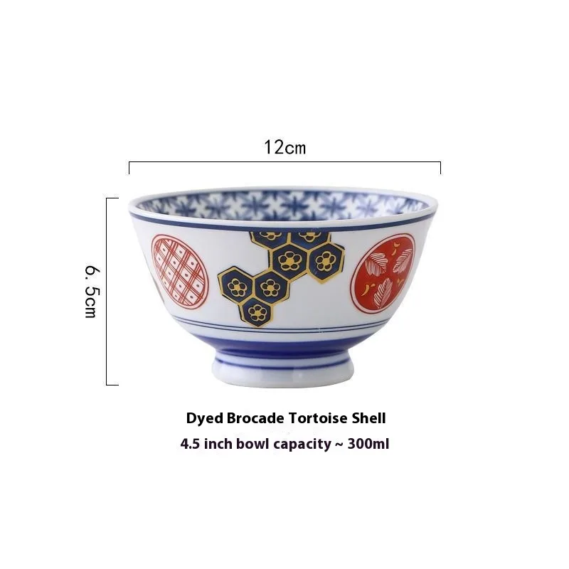 Retro Rice Bowl Ceramic Anti scald Tall Bowl Dyed Brocade Tortoise Shell - Shop at LoveMi